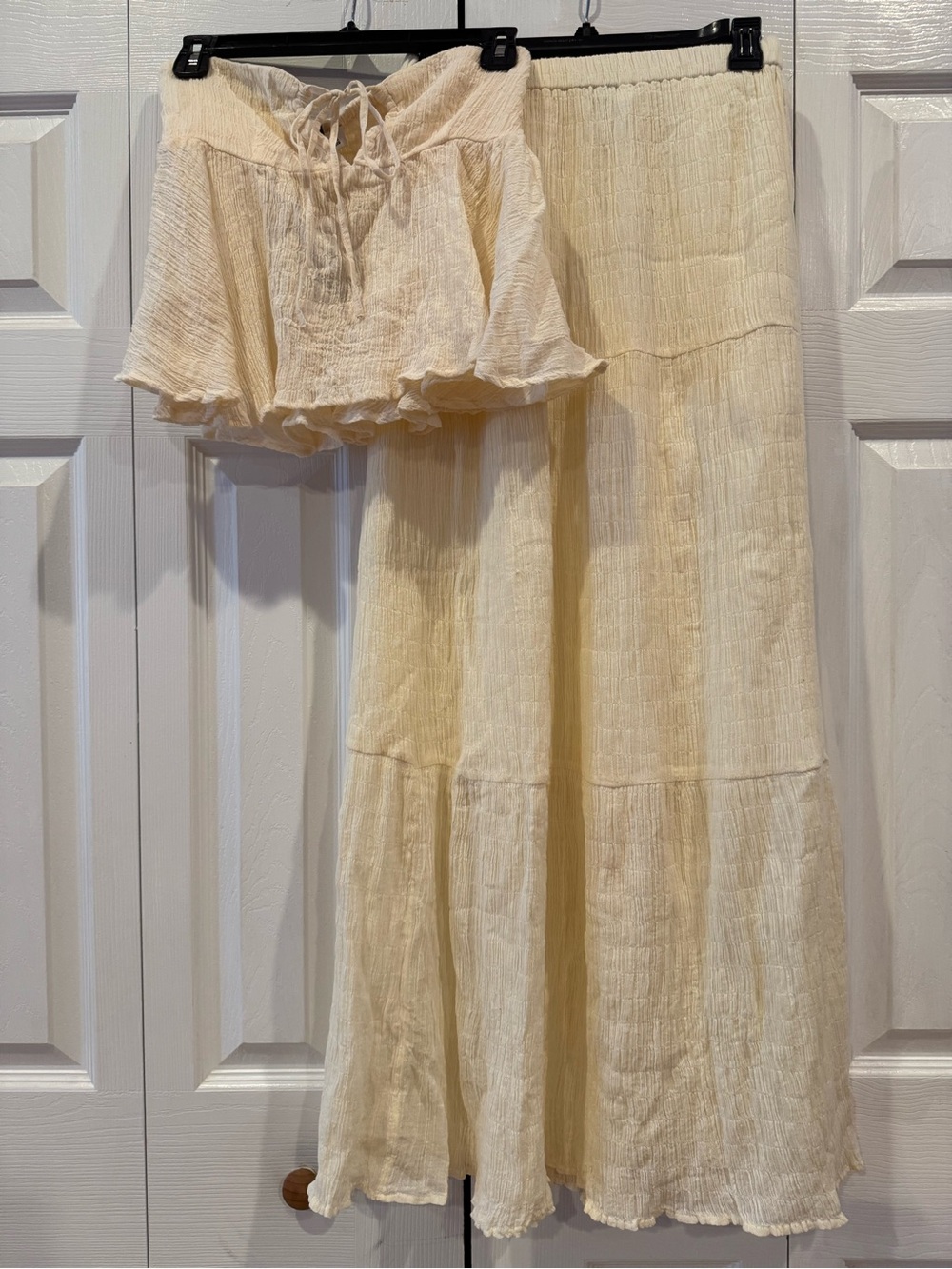 Gilchrist Low Rise Maxi Skirt and Long Summer Nights Top Set in Ivory